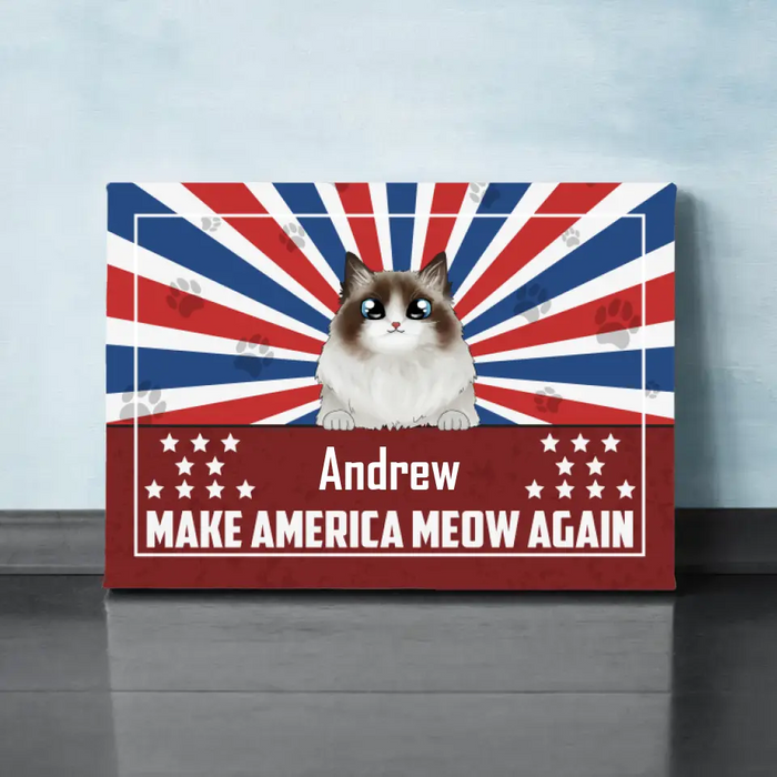 Personalized Canvas, Cats Make America Meow Again Custom Gift For The Fourth Of July