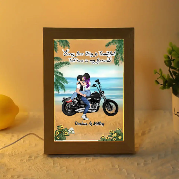 Every Love Story Is Beautiful But Ours Is My Favorite - Personalized Gifts Custom Photo Frame Lamp for Riding Couples, Motorcycle Lovers