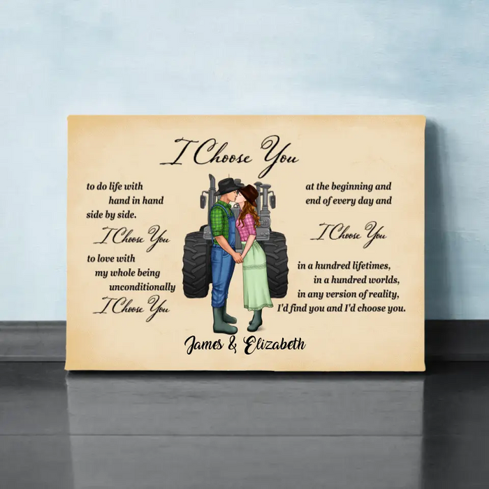 Farmer Couple I Choose You - Personalized Canvas For Him, For Her, Farmer