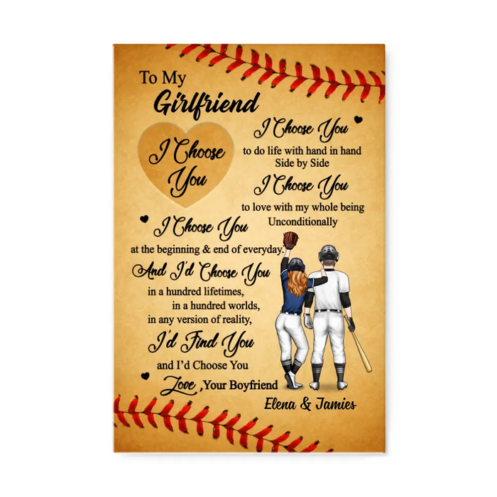 To My Wife Girlfriend I Choose You - Personalized Canvas For Couples, Her, Baseball