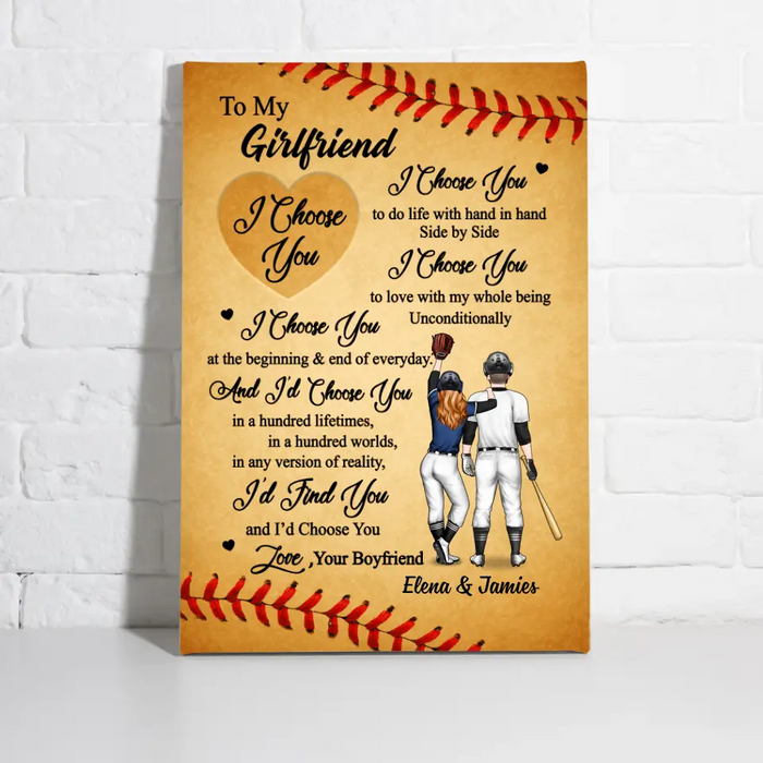 To My Wife Girlfriend I Choose You - Personalized Canvas For Couples, Her, Baseball