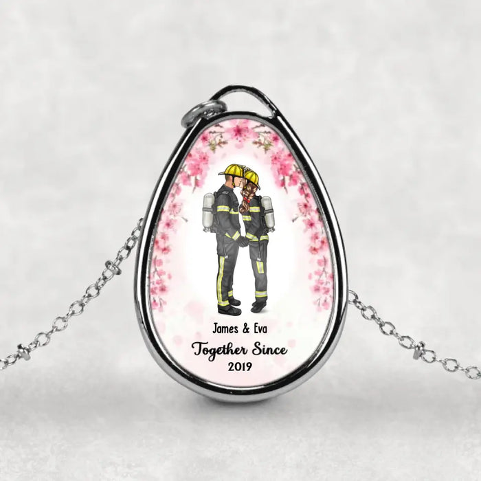 Together Since Year - Personalized Gifts Custom Necklace for Firefighter Nurse Police Military Couples