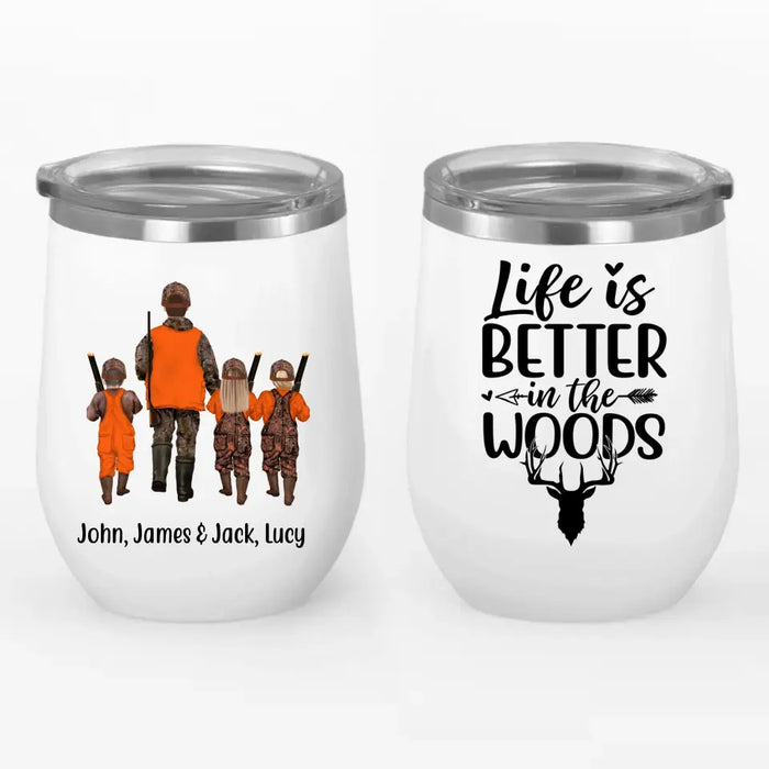 Personalized Wine Tumbler, Hunting Partners -Couple Friends And With Kids, Gift For Family, Gift For Hunters