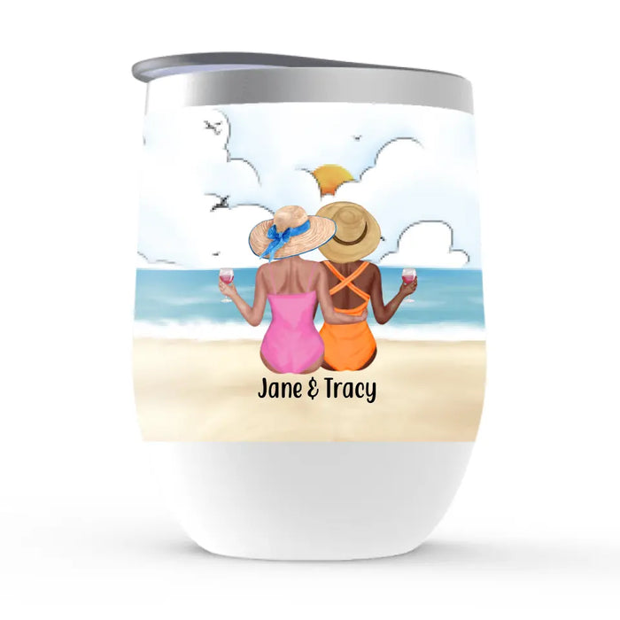 Personalized Wine Tumbler, Sisters On Beach, Gifts For Beach Lovers