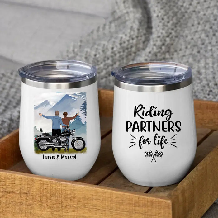 Personalized Wine Tumbler, Riding Partners For Life, Gift For Motorcycle Lovers
