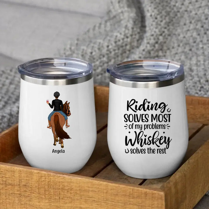 Personalized Wine Tumbler, Girl Riding Horse Mule and Drinking, Gift for Horse Lover, Mule Rider and Drinker