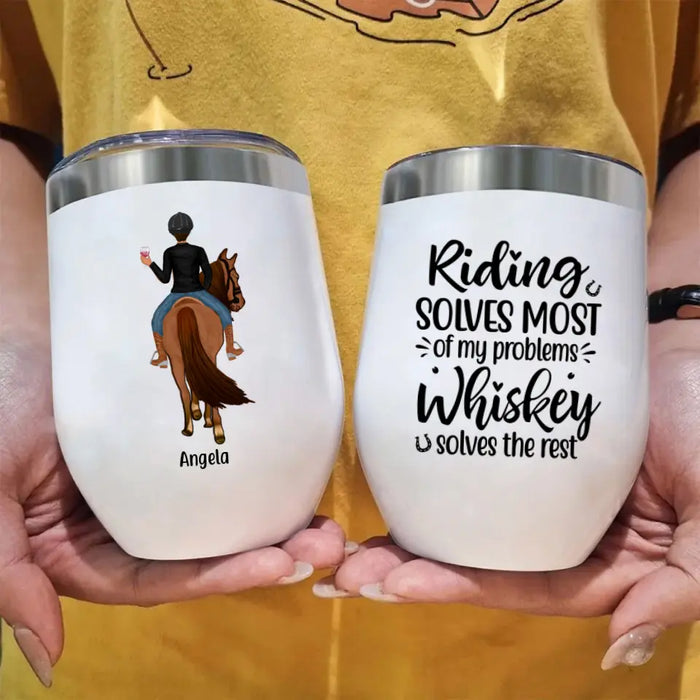 Personalized Wine Tumbler, Girl Riding Horse Mule and Drinking, Gift for Horse Lover, Mule Rider and Drinker