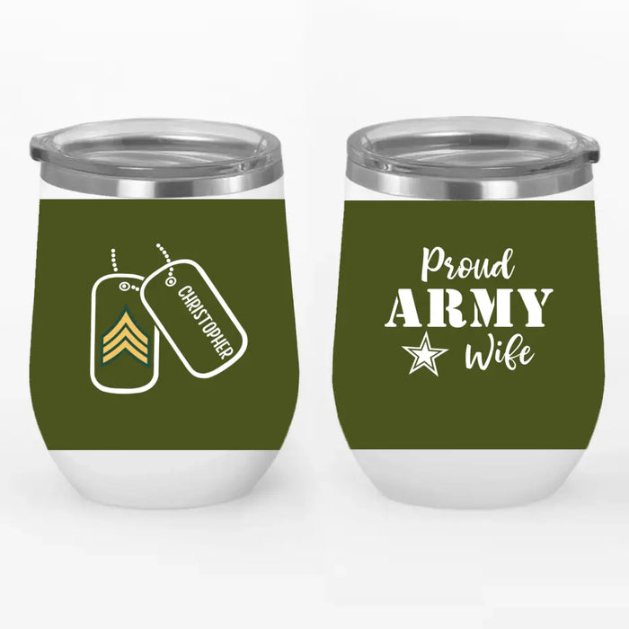 Personalized Wine Tumbler - US Military Rank All Branches Gift For People In The Military