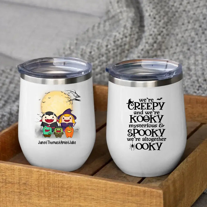 Personalized Wine Tumbler, Spooky Family, Cute Halloween Icon, Gifts For Halloween Family