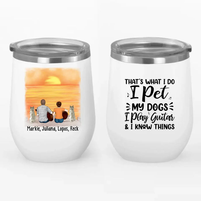 Personalized Wine Tumbler, Guitar Couple With Dogs, Gift For Guitar And Dog Lovers