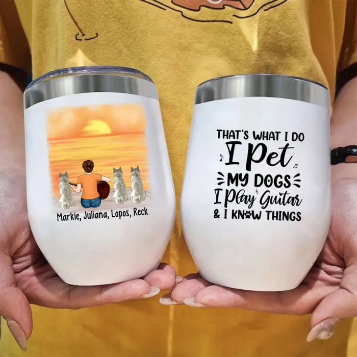 Personalized Wine Tumbler, A Girl Playing Guitar With Dogs, Gift For Guitar And Dog Lovers