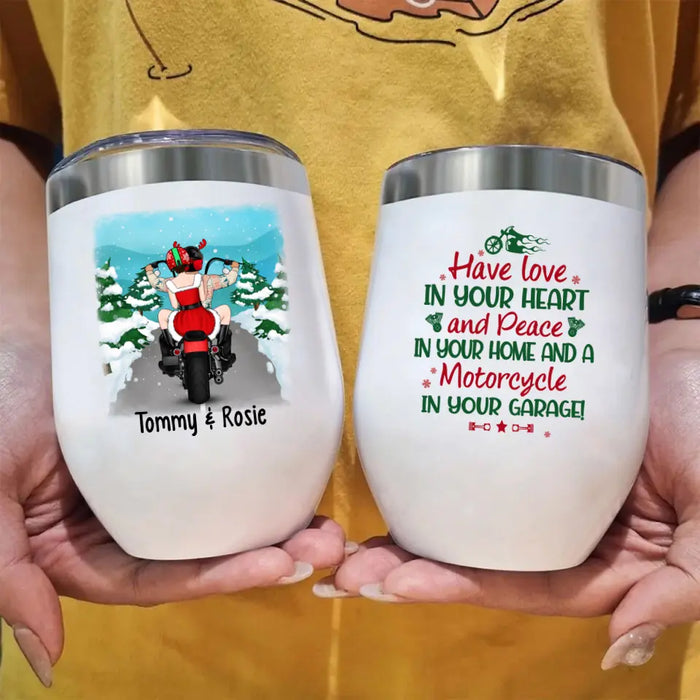 Personalized Wine Tumbler, Christmas Motorcycle Couple, Christmas Gift For Motorcycle Lovers