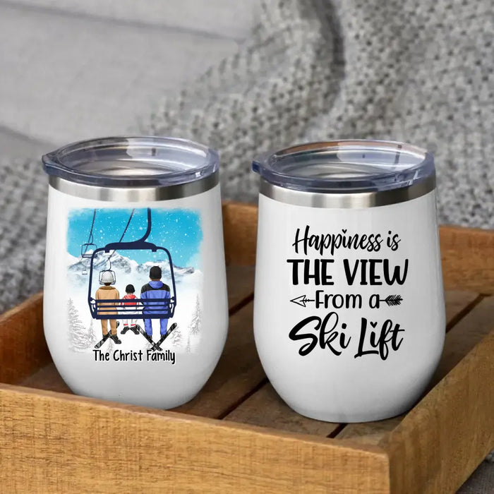 Personalized Wine Tumbler, Ski Lift Friends And Family, Gift For Winter And Ski Lift Lovers