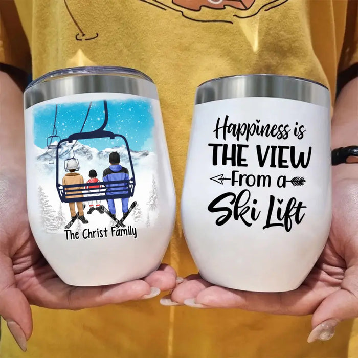 Personalized Wine Tumbler, Ski Lift Friends And Family, Gift For Winter And Ski Lift Lovers