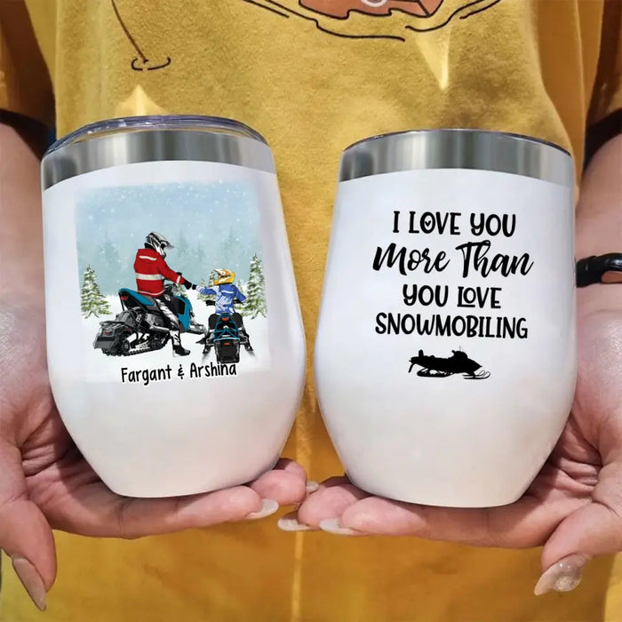 Personalized Wine Tumbler, Snowmobiling Parents and Kid, Gift for Snowmobile Lovers