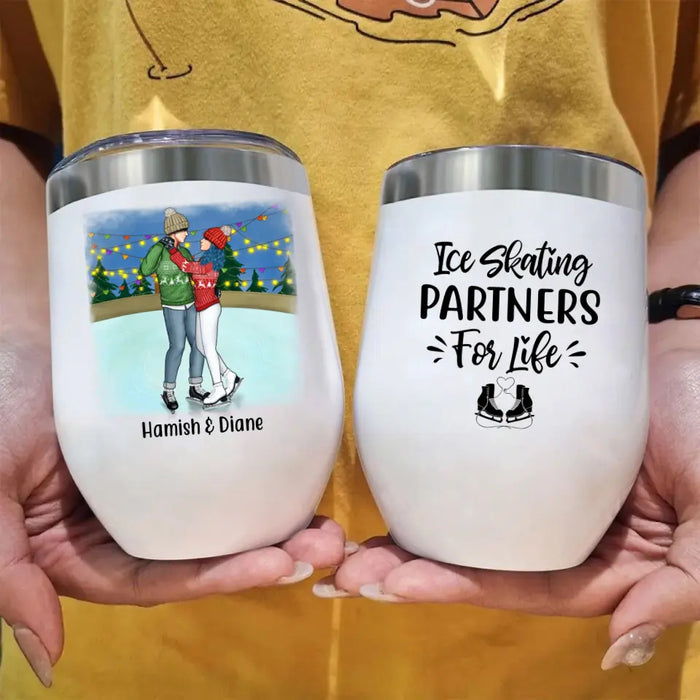 Personalized Wine Tumbler, Ice Skating Partners for Life, Gift for Ice Skating Couple