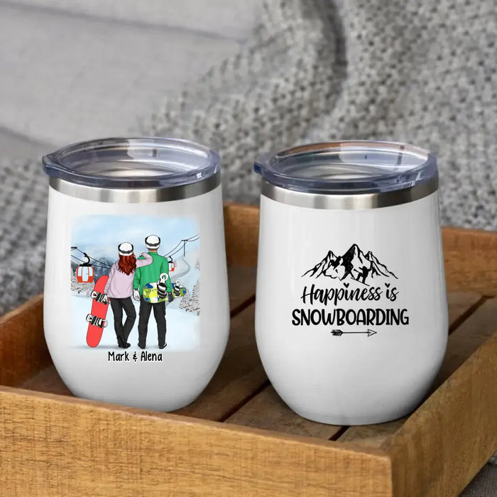 Personalized Wine Tumbler, Snowboarding Couple and Friends, Gift for Snowboarding Lovers