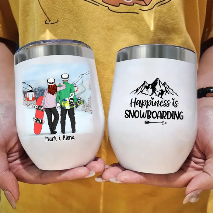 Personalized Wine Tumbler, Snowboarding Couple and Friends, Gift for Snowboarding Lovers