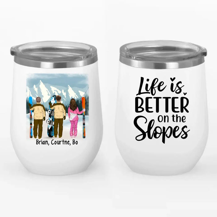 Personalized Wine Tumbler, Snowboarding and Skiing Friends, Gift For Snowboard And Ski Lovers