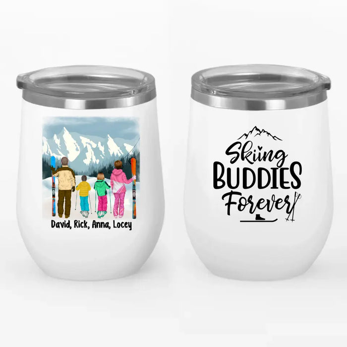 Personalized Wine Tumbler, Skiing Family - Couple And Kids, Gift for Skiing Lovers