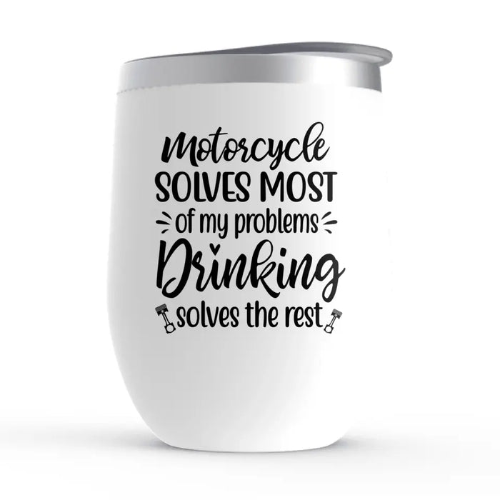 Personalized Wine Tumbler, Motorcycle Drinking Couple, Gift For Motorcycle Lovers, Drink Lovers