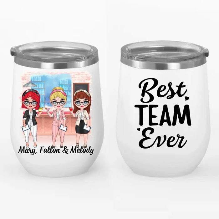 Personalized Wine Tumbler, Up To 3 Women, Gift For Sisters, Friends, Colleagues, Best Team Ever, Chibi Coworkers At Cocktail Bar