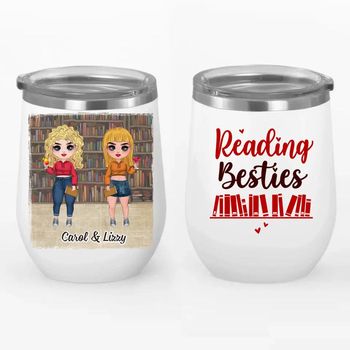 Personalized Wine Tumbler, Up To 5 Girls, Gift For Book Lovers, Sisters, Friends, Reading Besties, Girl Drinking, Reading Friends