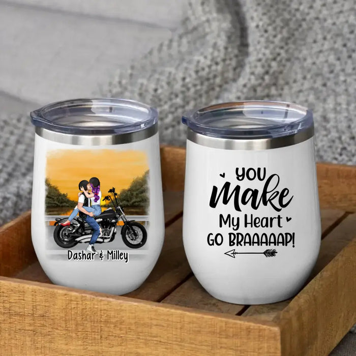 Kissing Motorcycle Couple - Personalized Wine Tumbler For Him, For Her, Motorcycle Lovers