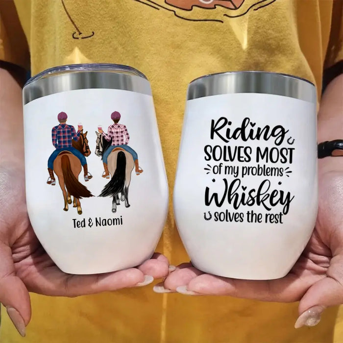 Couple Riding Horse Together - Personalized Wine Tumbler For Her, For Him, Horse Lovers, Valentine's Day