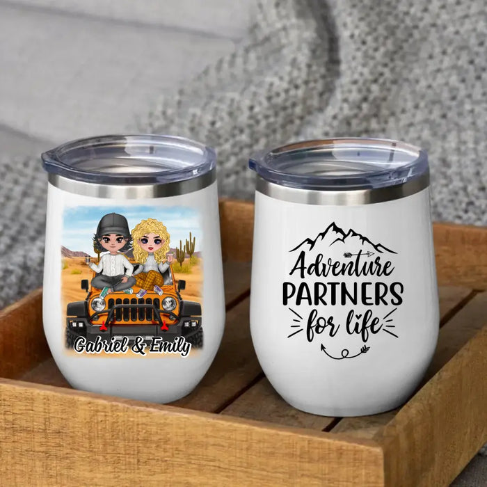 Adventure Partners For Life - Personalized Wine Tumbler For Couples, Off-Road Lovers, Valentine's Day