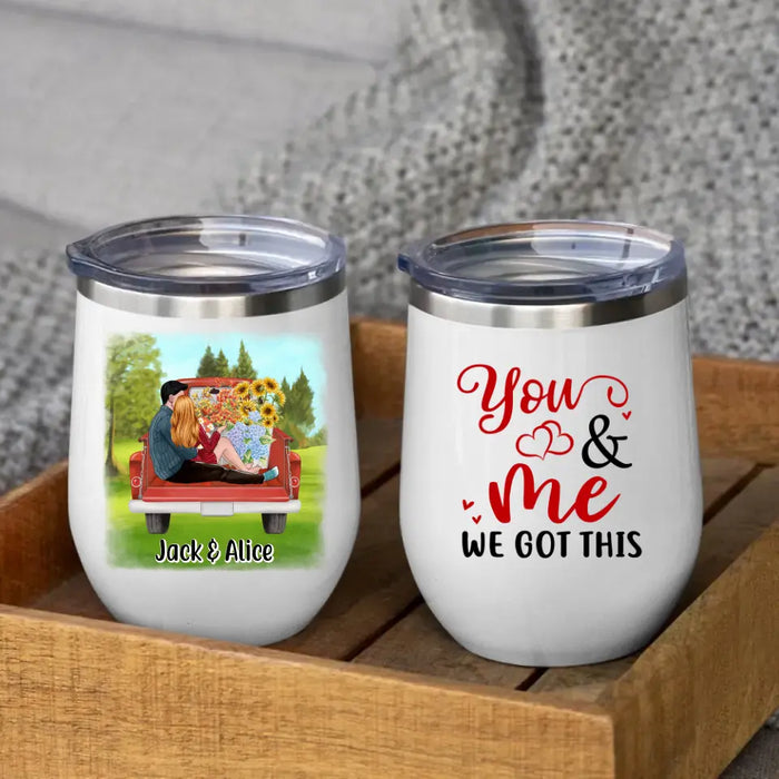 Couple Sitting On Car - Personalized Wine Tumbler For Couples, For Her, For Him, Valentine's Day
