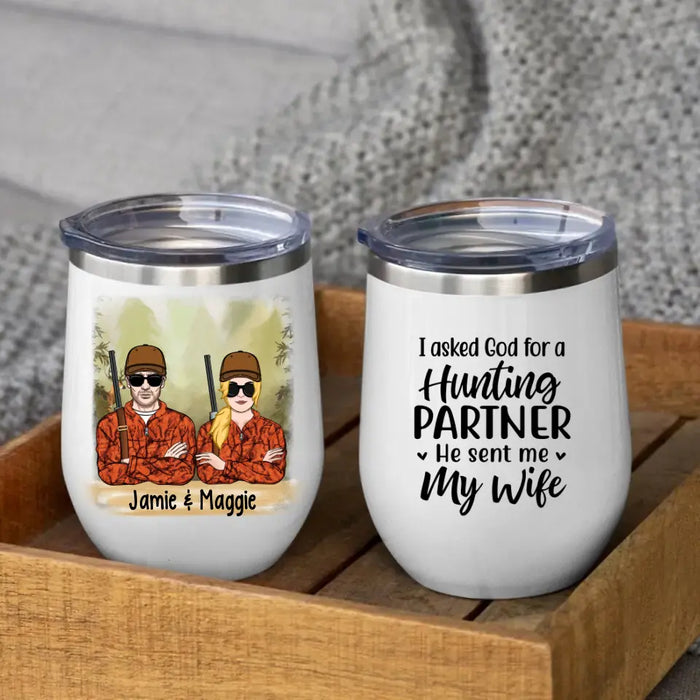 Hunting Couple - Personalized Wine Tumbler For Couples, For Him, For Her, Hunting
