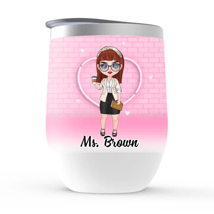 Up To 3 Chibi Happy Valentine's Day To The Best Teacher - Personalized Wine Tumbler For Teachers