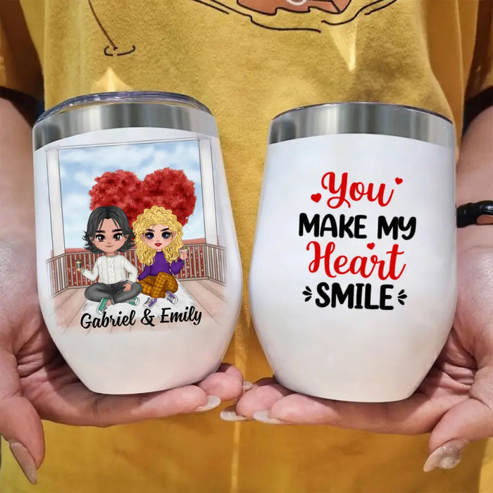 You Make My Heart Smile - Personalized Wine Tumbler For Couples, For Her, For Him