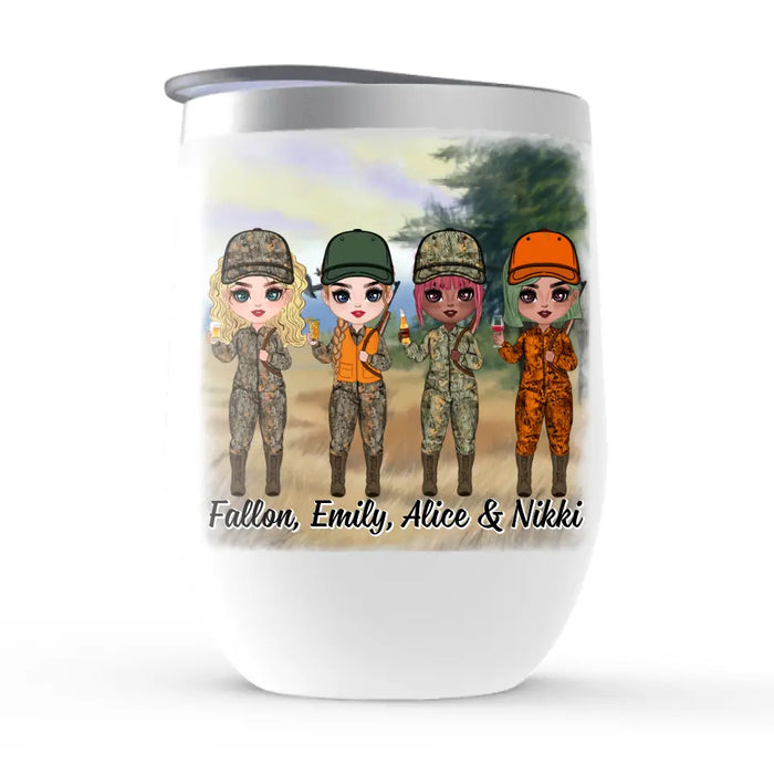 Up To 4 Chibi Hunting Solves Most Of My Problems - Personalized Wine Tumbler For Her, Friends, Hunting