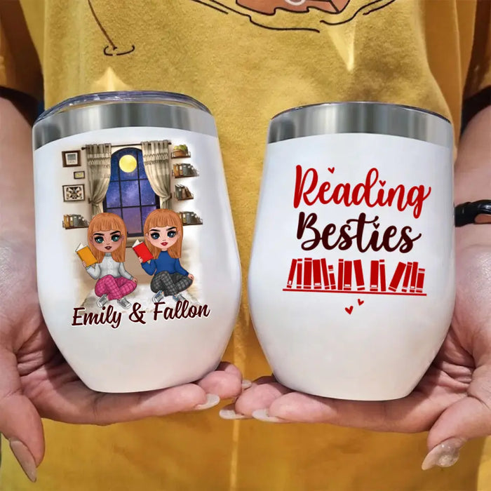 Up To 4 Chibi Reading Besties - Personalized Wine Tumbler For Her, For Friends, Book