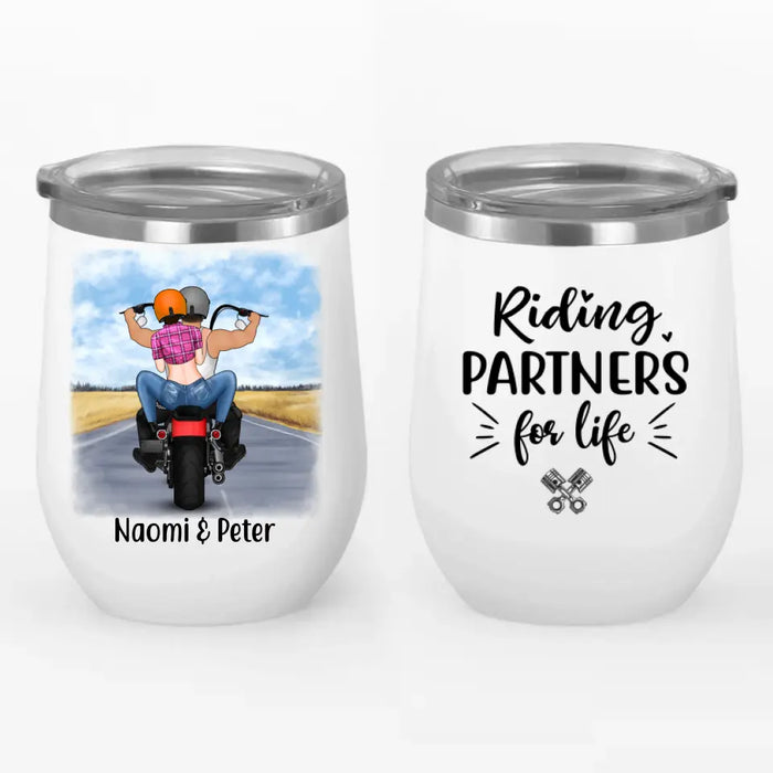 Riding Partners In Heart - Personalized Wine Tumbler For Couples, Him, Her, Motorcycle Lovers