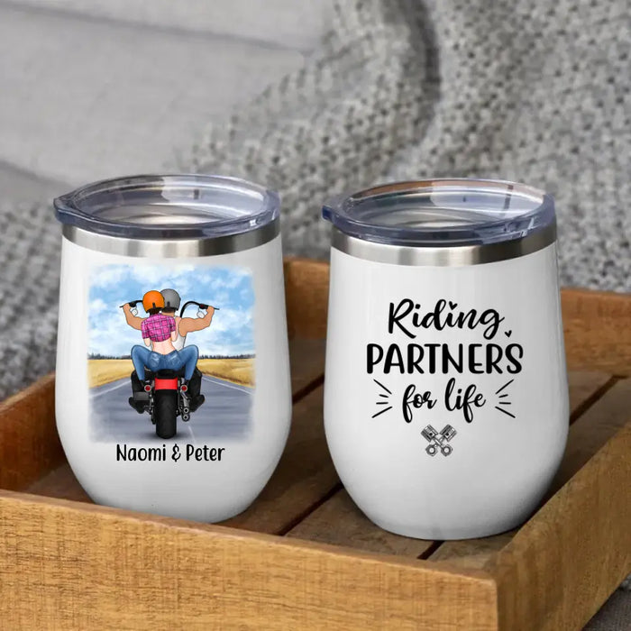 Riding Partners In Heart - Personalized Wine Tumbler For Couples, Him, Her, Motorcycle Lovers