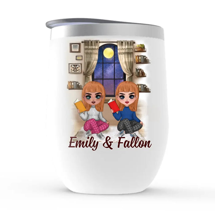 Up To 4 Chibi Reading Besties - Personalized Wine Tumbler For Her, For Friends, Book