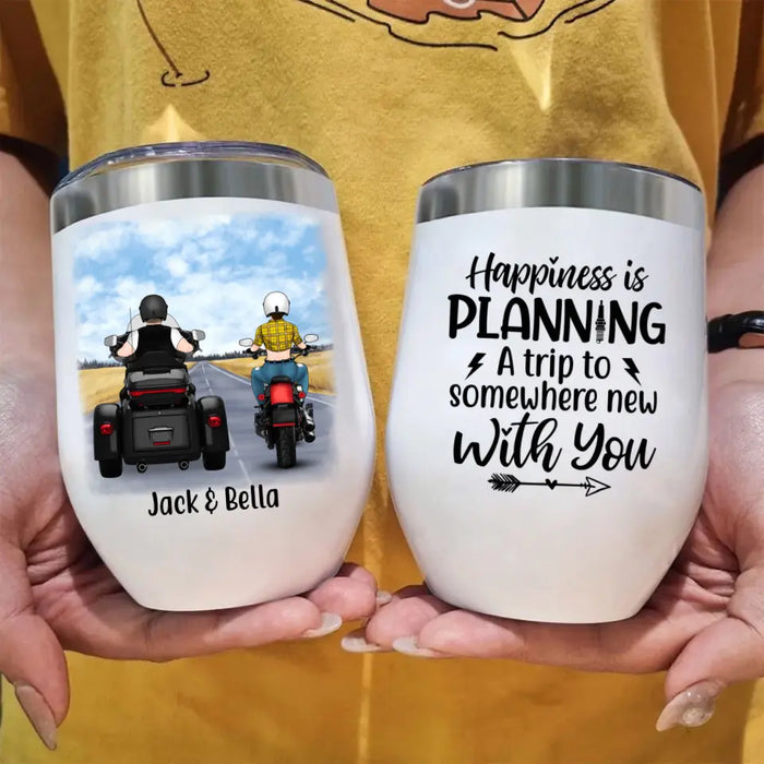Couple Motorcycle Riding Partners - Personalized Wine Tumbler For Him, For Her, Motorcycle Lovers