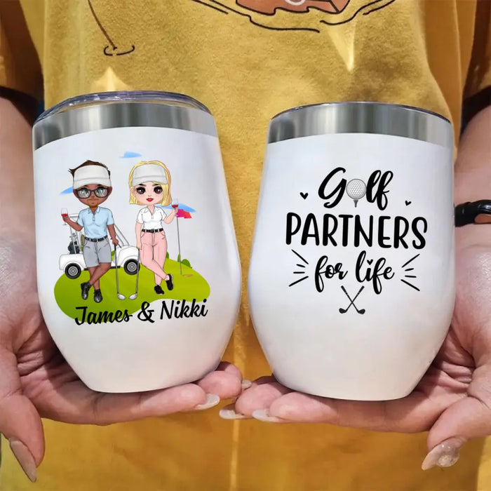 Golf Partners For Life - Personalized Wine Tumbler For Couples, Him, Her, Friends, Golf
