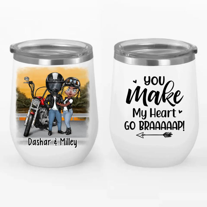 Motorcycle Couple Hugging, Riding Partners - Personalized Wine Tumbler For Motorcycle Lovers, Bikers