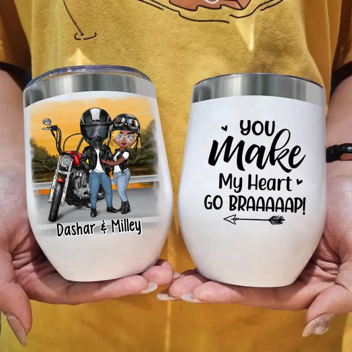 Motorcycle Couple Hugging, Riding Partners - Personalized Wine Tumbler For Motorcycle Lovers, Bikers