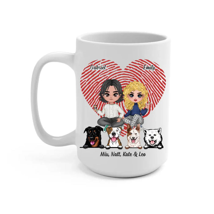 You & Me And The Dogs - Personalized Gifts Custom Chibi Mug For Couples, Dog Lovers