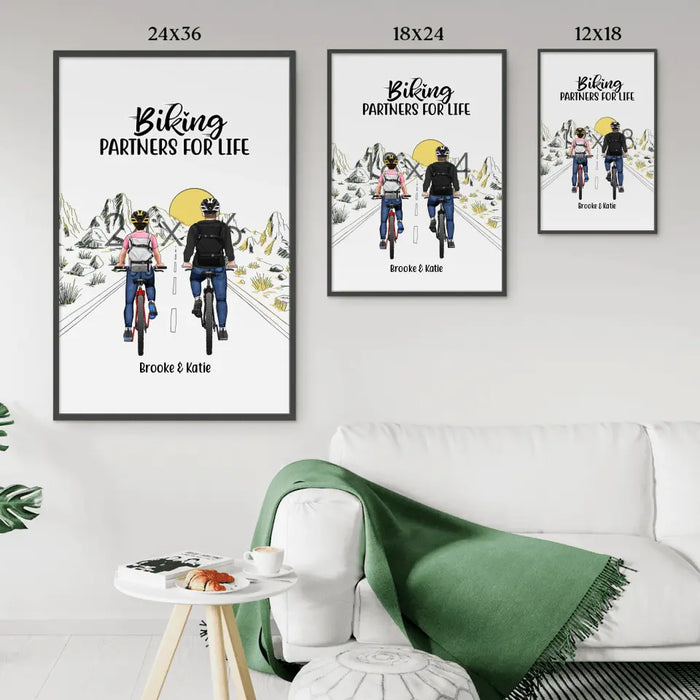 Biking Partners For Life - Personalized Custom Gift Poster For Couples, Family, Gift Biking Lovers