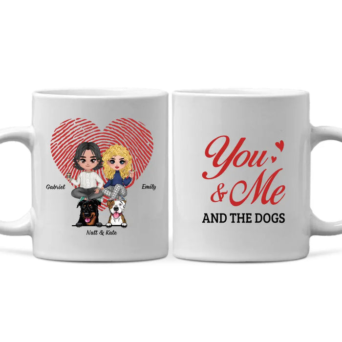 You & Me And The Dogs - Personalized Gifts Custom Chibi Mug For Couples, Dog Lovers