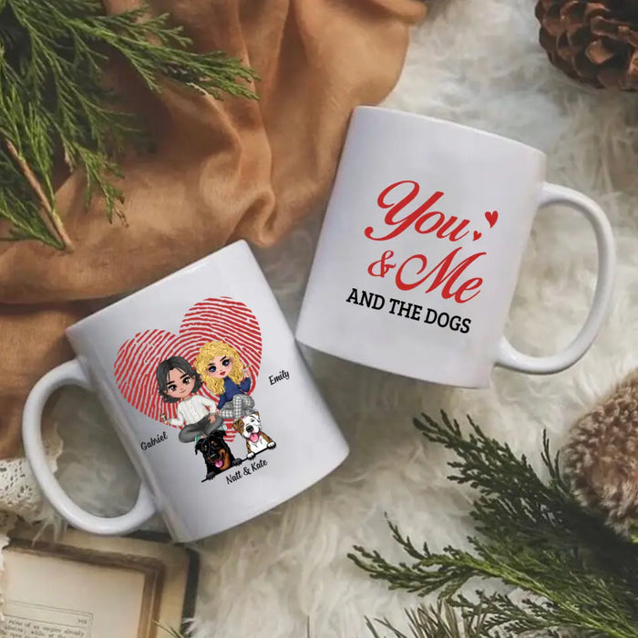 You & Me And The Dogs - Personalized Gifts Custom Chibi Mug For Couples, Dog Lovers