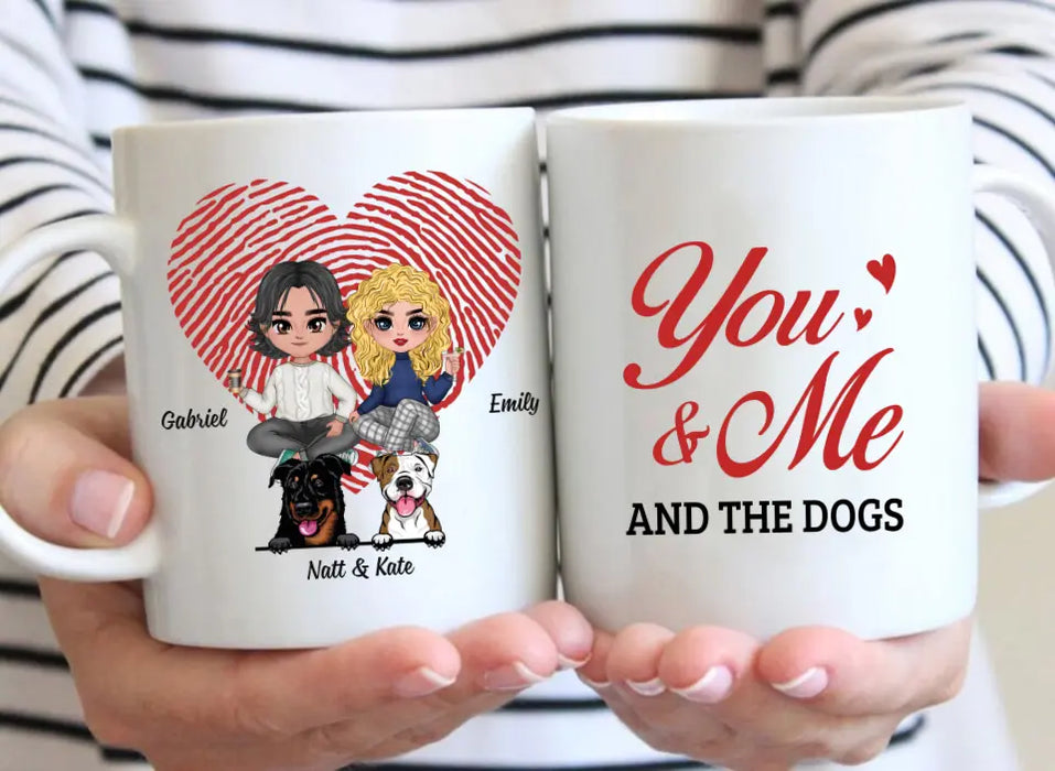 You & Me And The Dogs - Personalized Gifts Custom Chibi Mug For Couples, Dog Lovers