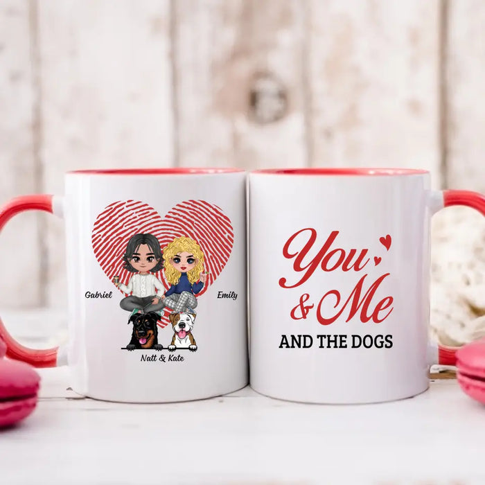 You & Me And The Dogs - Personalized Gifts Custom Chibi Mug For Couples, Dog Lovers