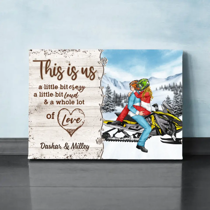 Kissing Snowmobiling Couple - Personalized Canvas For Him, For Her